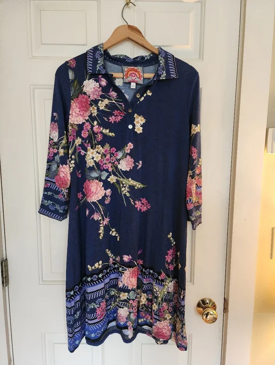 Johnny Was Willowa Polo Tunic Dress Floral Blue Pink Size S resort Travel Beach - Picture 1 of 11